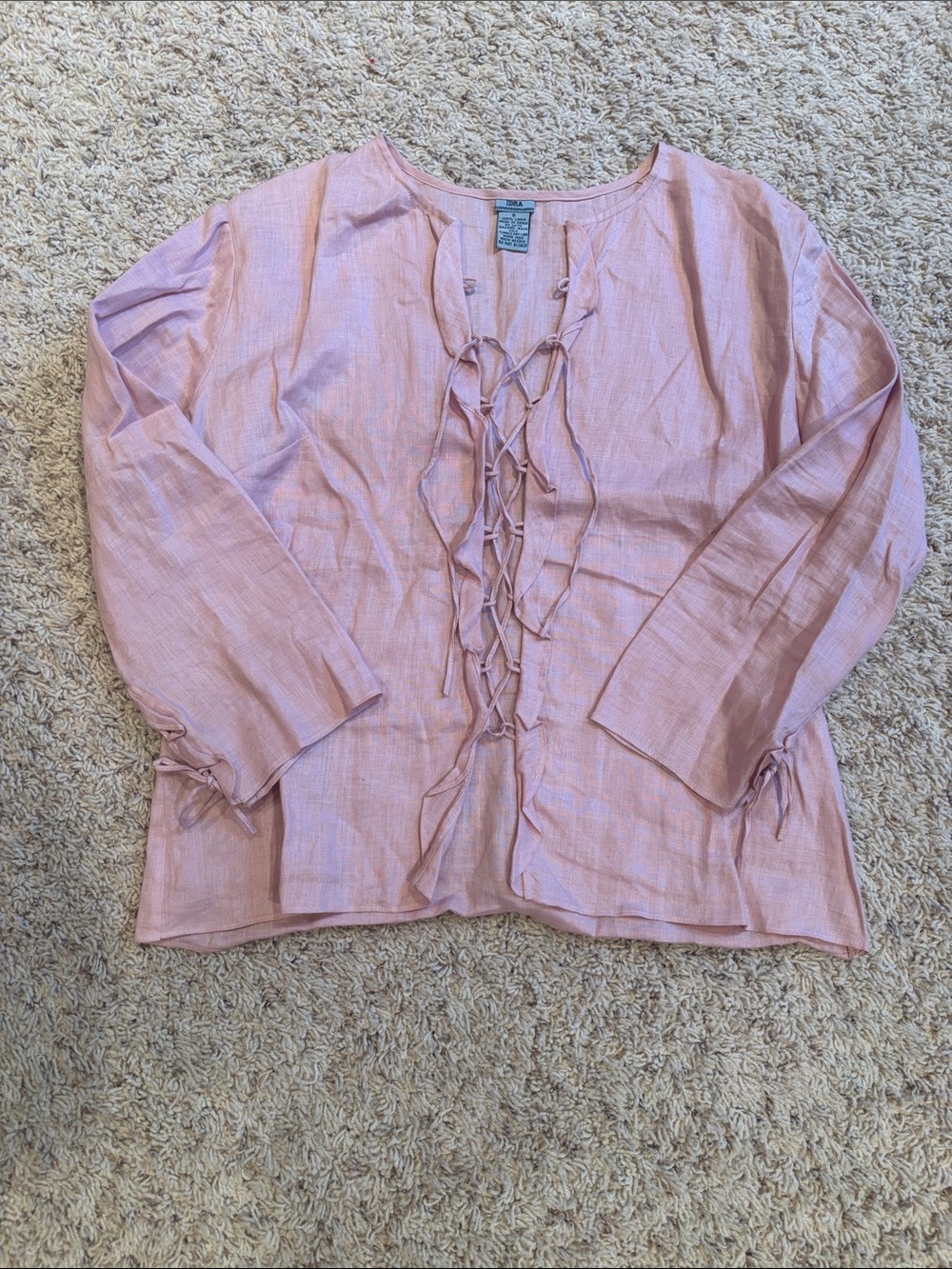 Light Pink Lace-Up Tunic Top - Women's Relaxed Fit